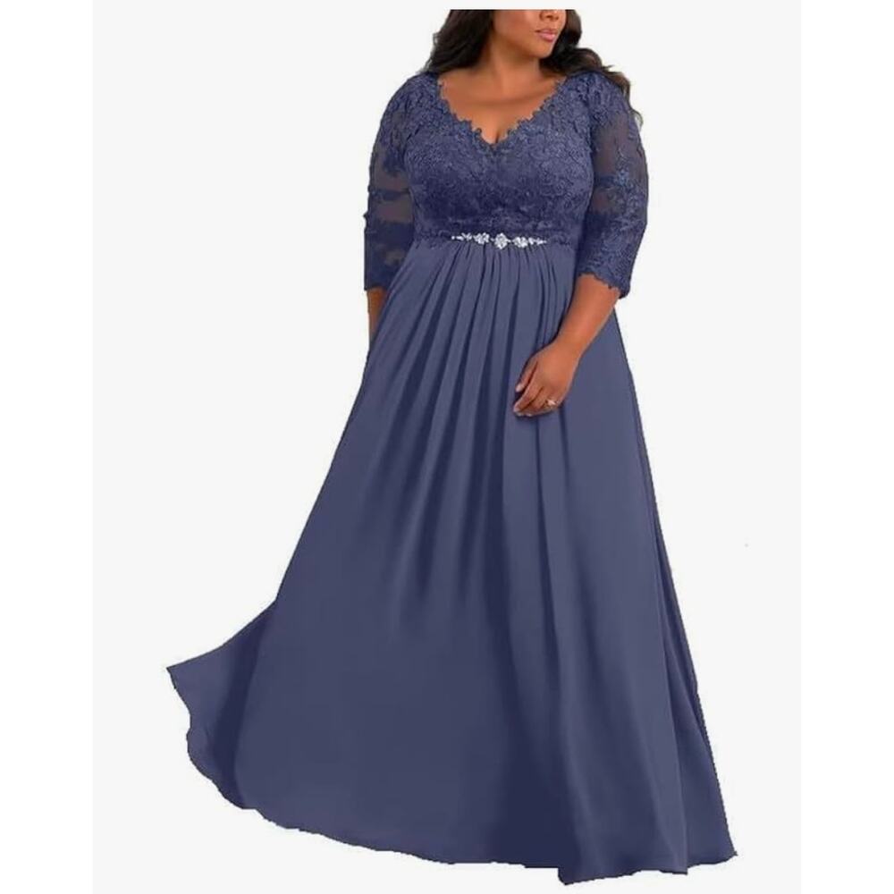 Chiffon 3/4 Sleeve Rhinestone Mother of The Bride Dresses Lace Applique Size 24W
